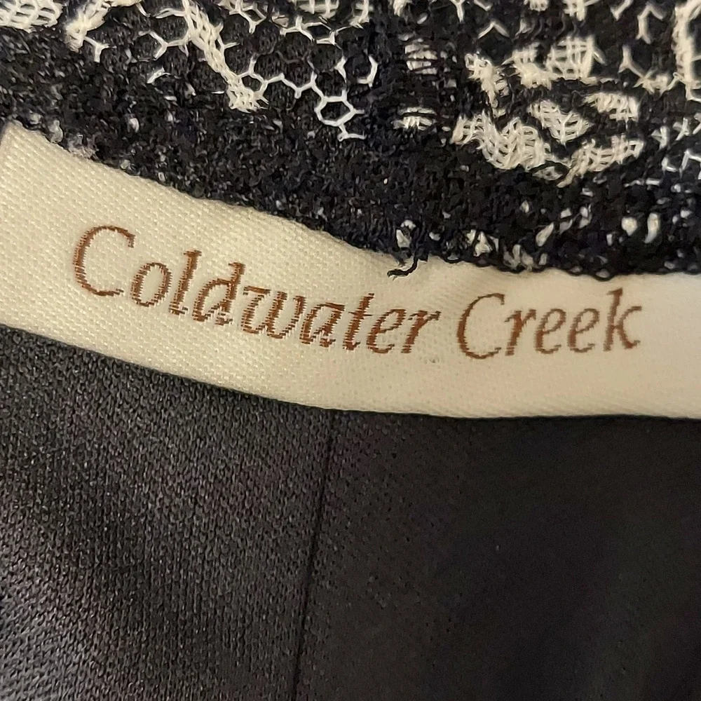 Coldwater Creek Black White Lace Midi‎ Skirt Elastic Waist L 14 Floral Paisley